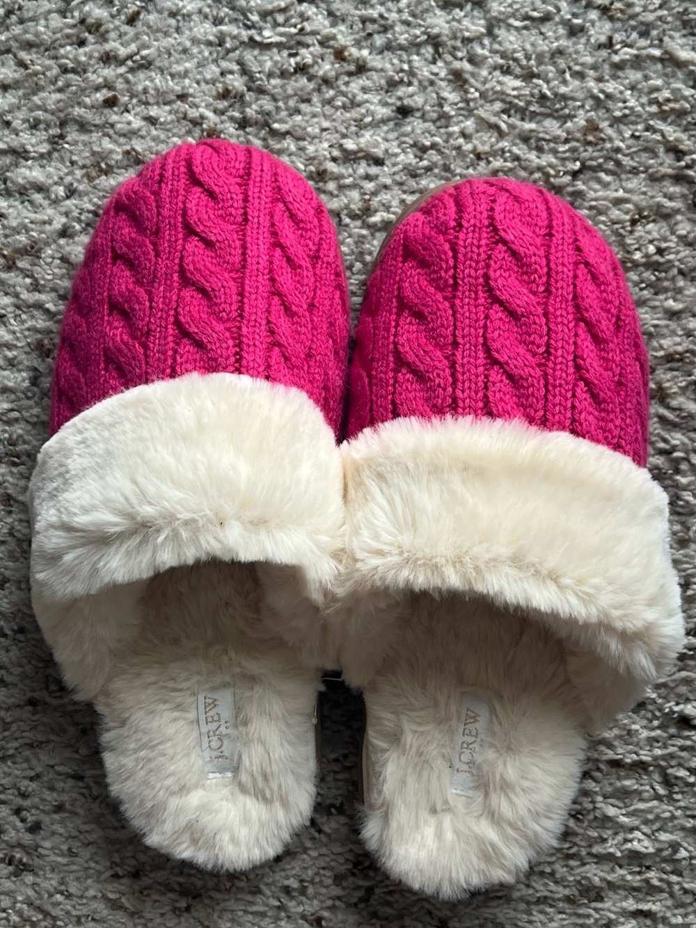 J. Crew Hot Pink Cable-Knit Faux-Fur Lined Slippers